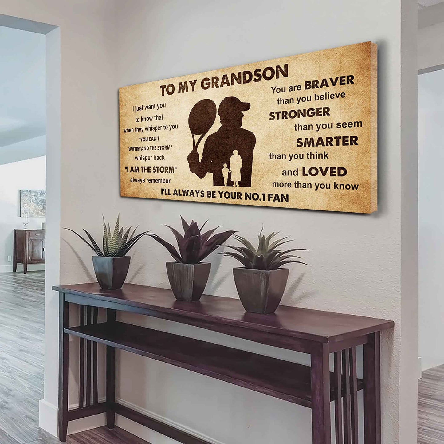 Personalized Sport Poster Canvas I'll Be Your No 1 Fan Grandma To Grandson - Whisper Back I'm The Storm