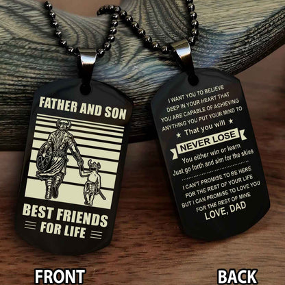 Samurai Personalized Double Sided Dog Tag Silver To My Son I Love You - You Will Never Lose You Either Win Or Learn From Dad To Son
