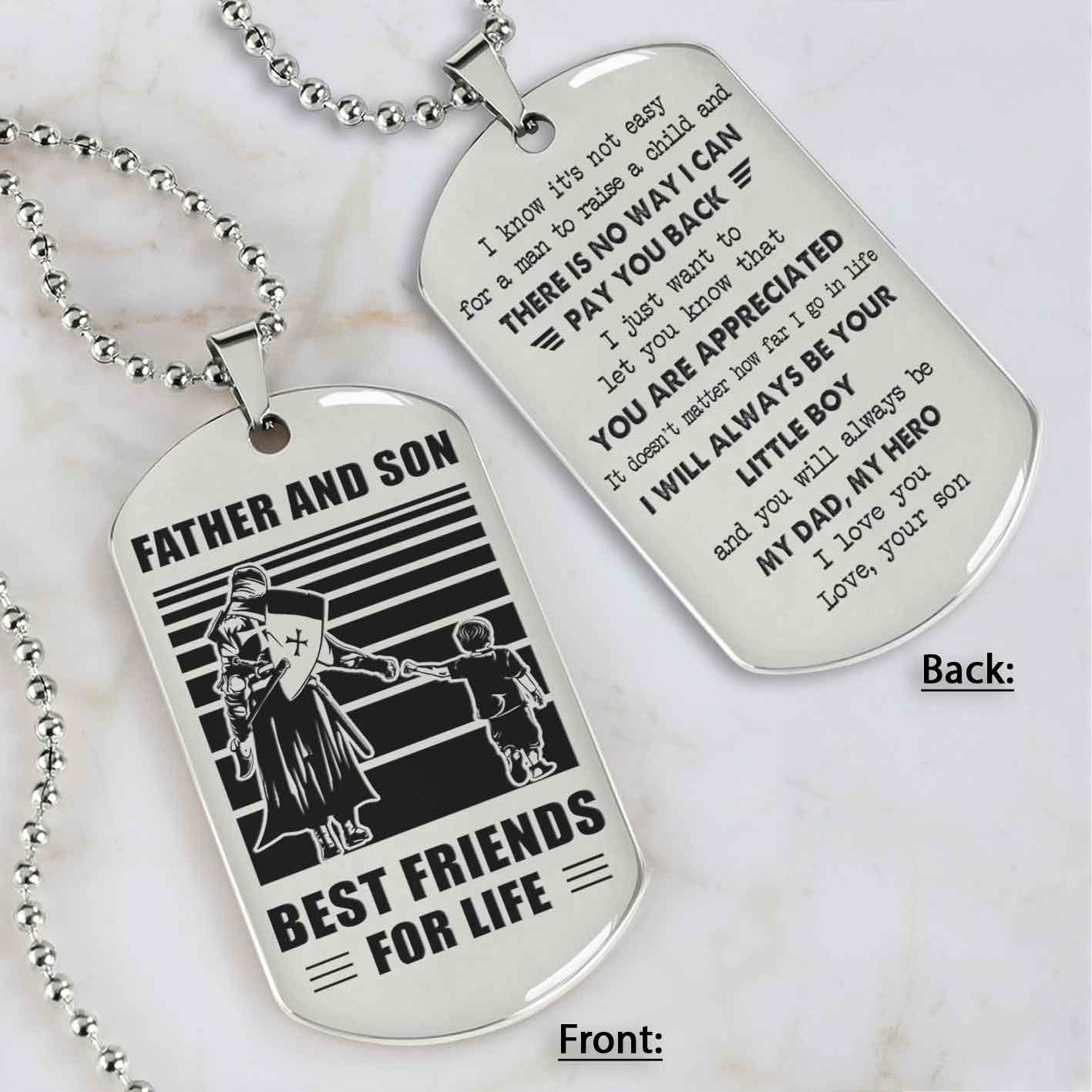 Customized Family Double Side Dog Tag Father And Son Best Friend For Life I Know It's Not Easy - I Will Always Be Your Little Boy Gift From Son To Dad Father's Day Gift