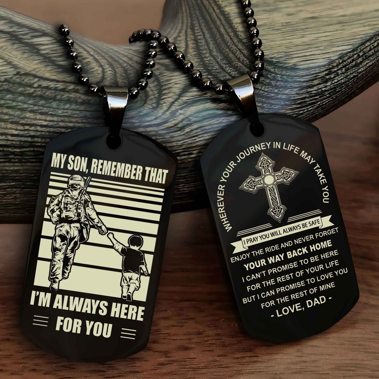 Samurai Cross Double Sided Dog Tag My Son Remember That - Gift For Son Enjoy The Ride Never Forget Your Way Back Home