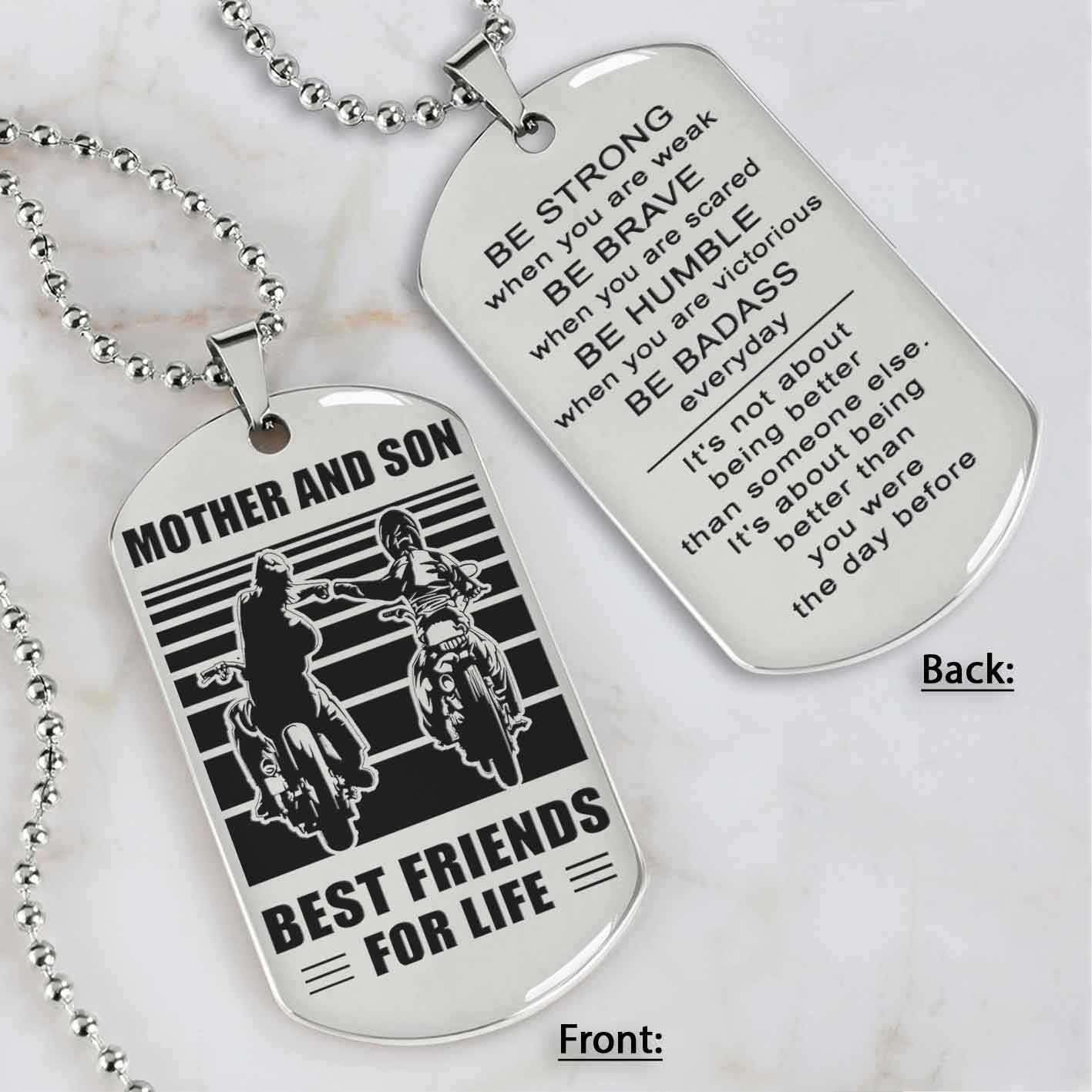 Biker Personalized Double Sided Dog Tag Mother And Son Best Friends For Life - Message on the back side