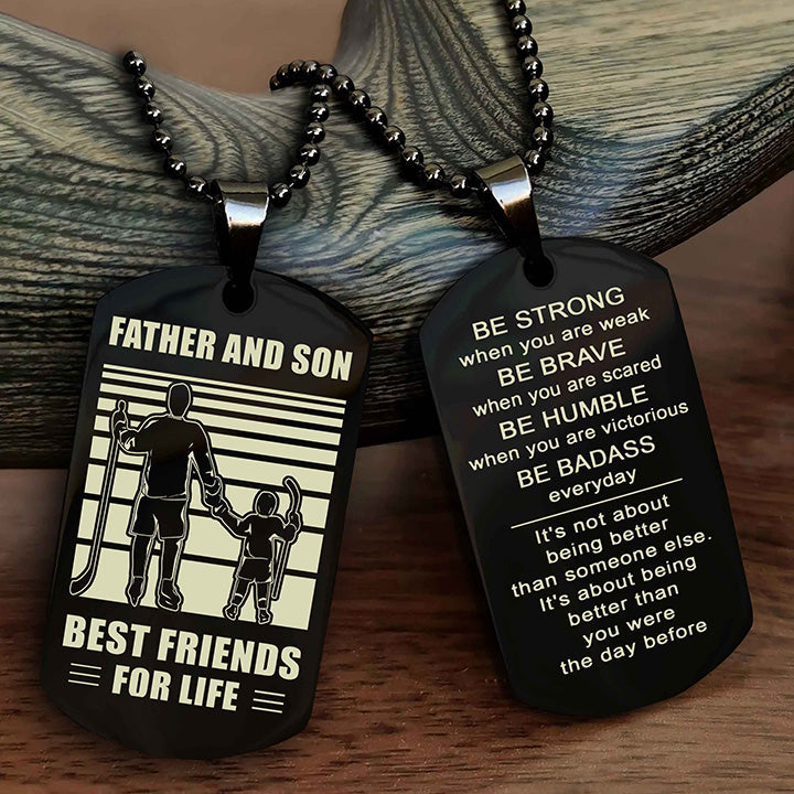 Samurai Personalized Double Sided Dog Tag Silver To My Son I Love You - Be Strong When You Are Weak Gift From Dad To Son