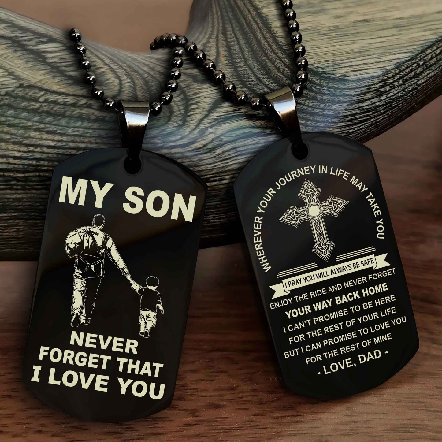 Samurai Cross Double Sided Dog Tag To My Son Never Forget That I Love You - Gift For Son Never Forget Your Way Back Home