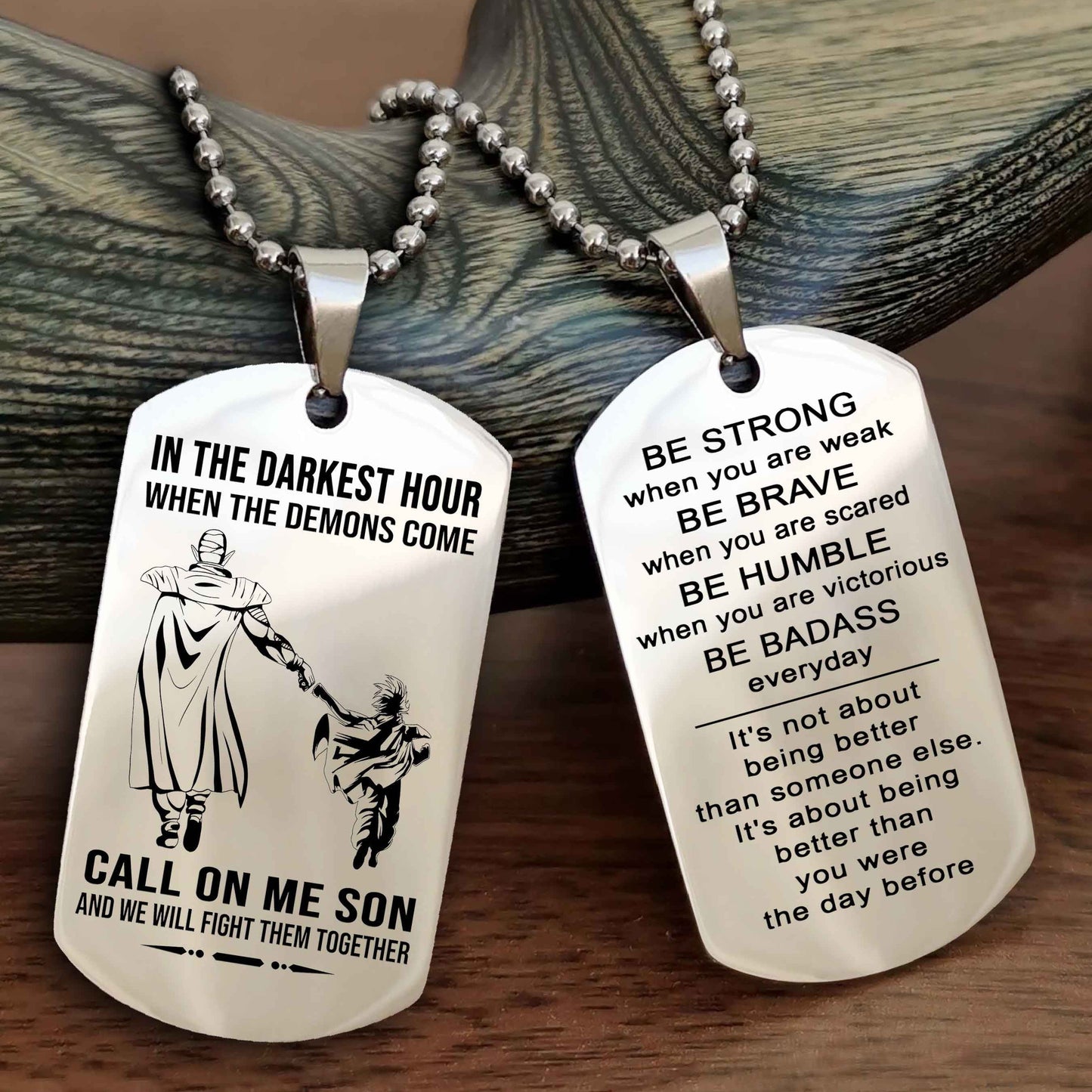 DRB Double Sided Dog Tag Call On Me Son - Gift For Son From Dad Be Strong When You Are Weak Be Badass Everyday