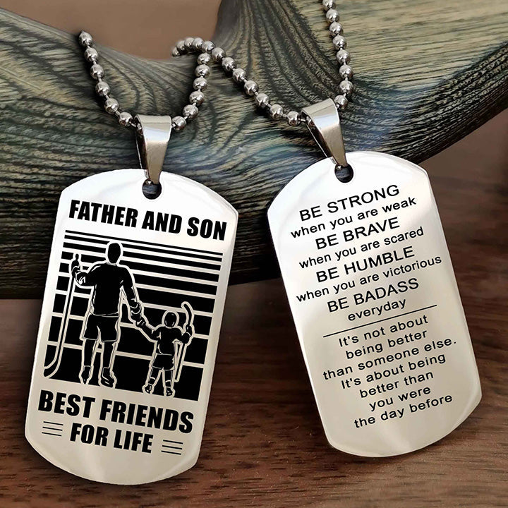 Knight Templar Personalized Double Sided Dog Tag Silver To My Son I Love You - Be Strong When You Are Weak Gift From Dad To Son