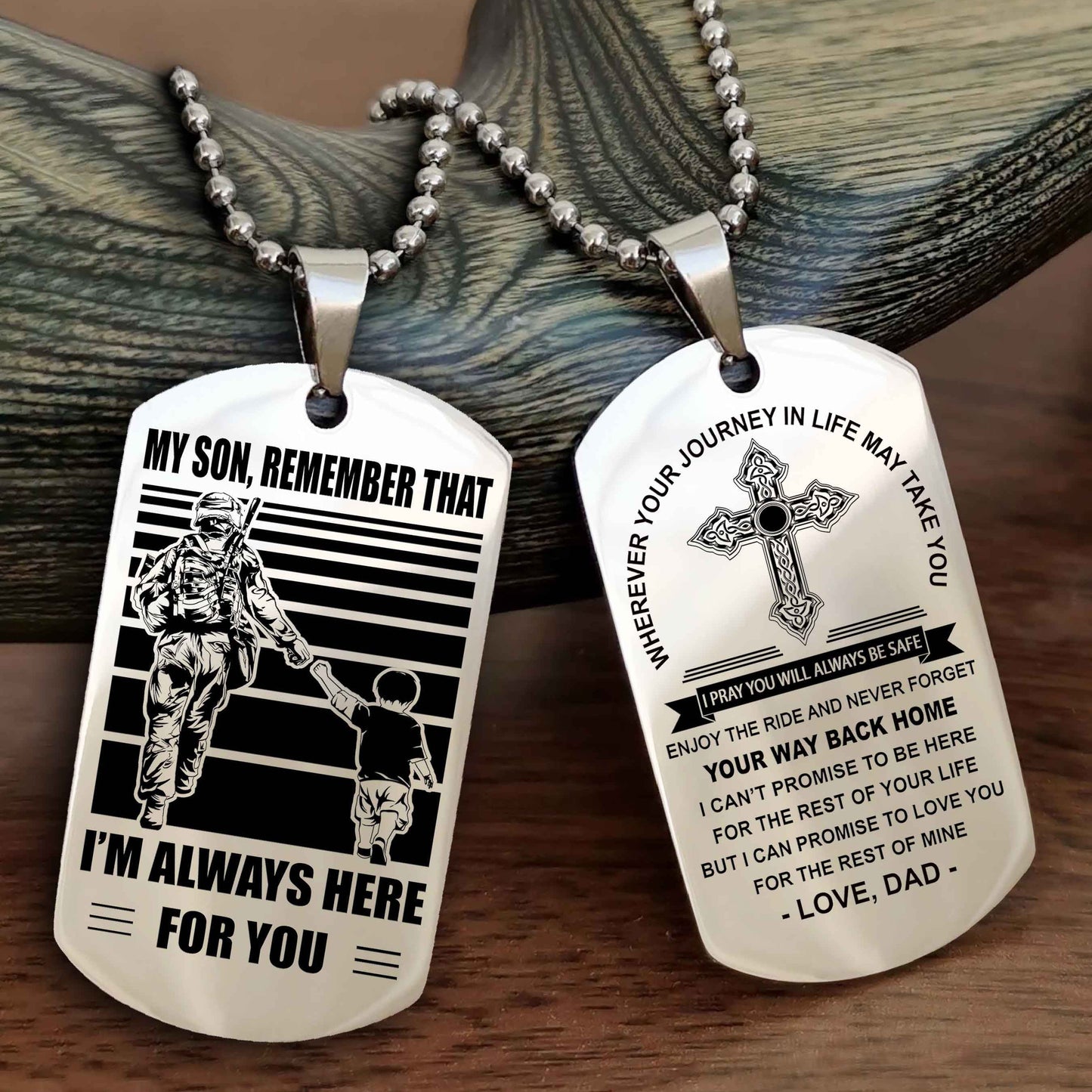 Samurai Cross Double Sided Dog Tag My Son Remember That - Gift For Son Enjoy The Ride Never Forget Your Way Back Home