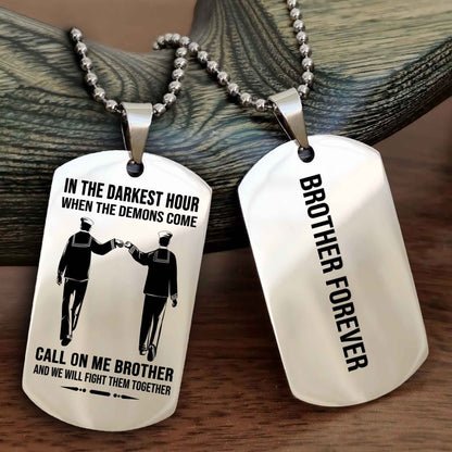 Samurai customizable engraved black dog tag double sided gift from brother, brother forevers
