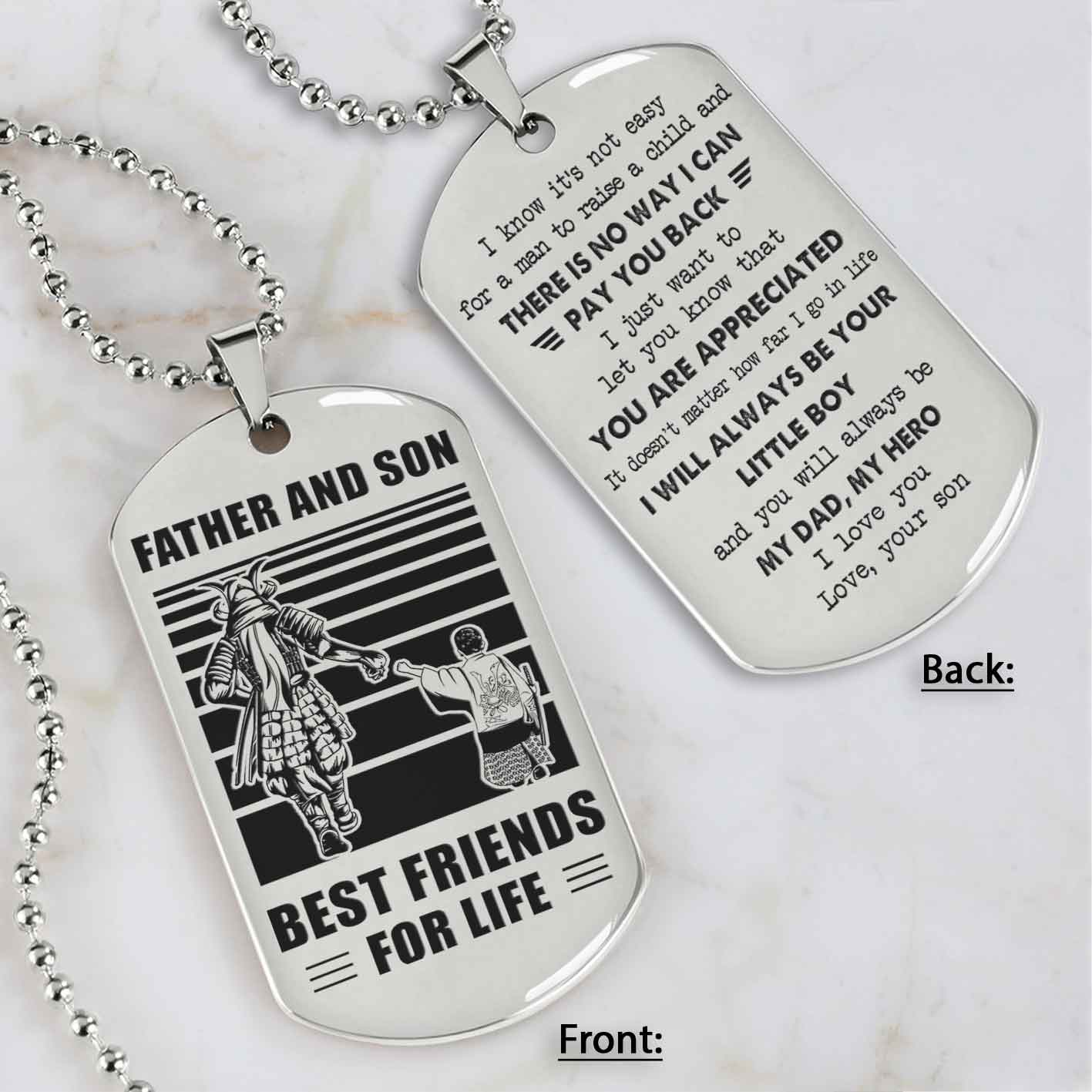 Customized Family Double Side Dog Tag Father And Son Best Friend For Life I Know It's Not Easy - I Will Always Be Your Little Boy Gift From Son To Dad Father's Day Gift