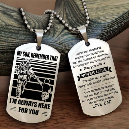 Biker Personalized Double Sided Dog Tag My Son Remember That I Will Always Here You Will Never Lose You Either Win Or Learn