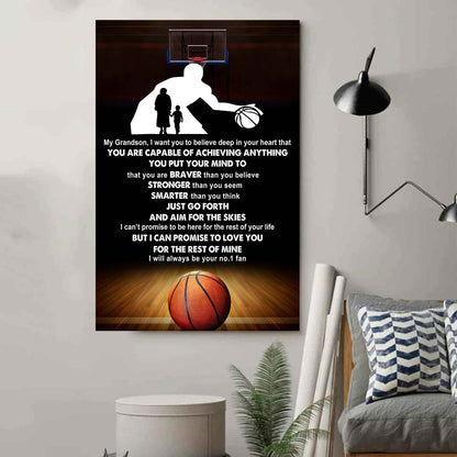 Sport Basketball Poster Canvas Grandma To Grandson - That You Are Braver Than You Believe You Are Capable Of I Will Always Your No 1 Fan