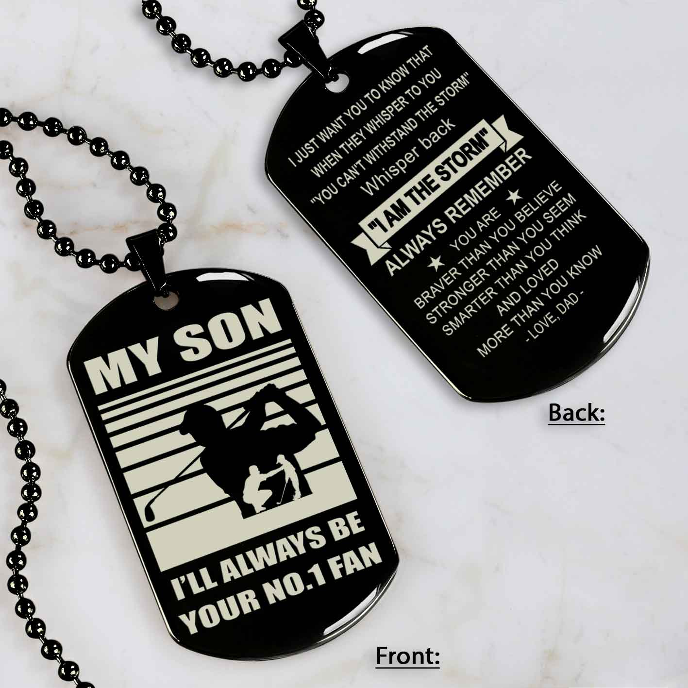 Sport Personalized Double Sided Dog Tag I Will Always Be Your No 1 Fan - Whisper Back I'm The Storm Gift From Dad To Son