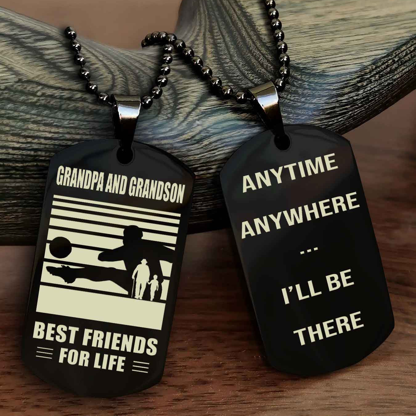 Sport Personalized Double Sided Dog Tag Grandpa And Grandson Best Friend For Life - Anytime Anywhere I Will Be There
