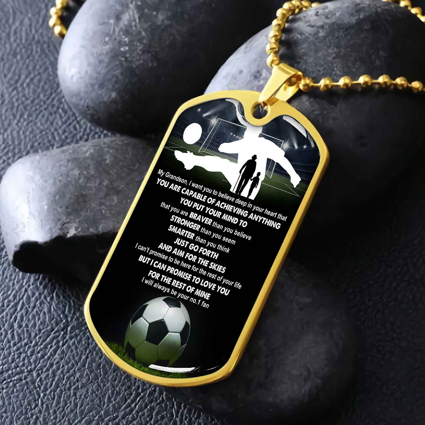 Sport Military Chain 18K Gold Plated Silver Plated To My Grandson From Grandpa Motivation Message I Will Always Be Your No 1 Fan