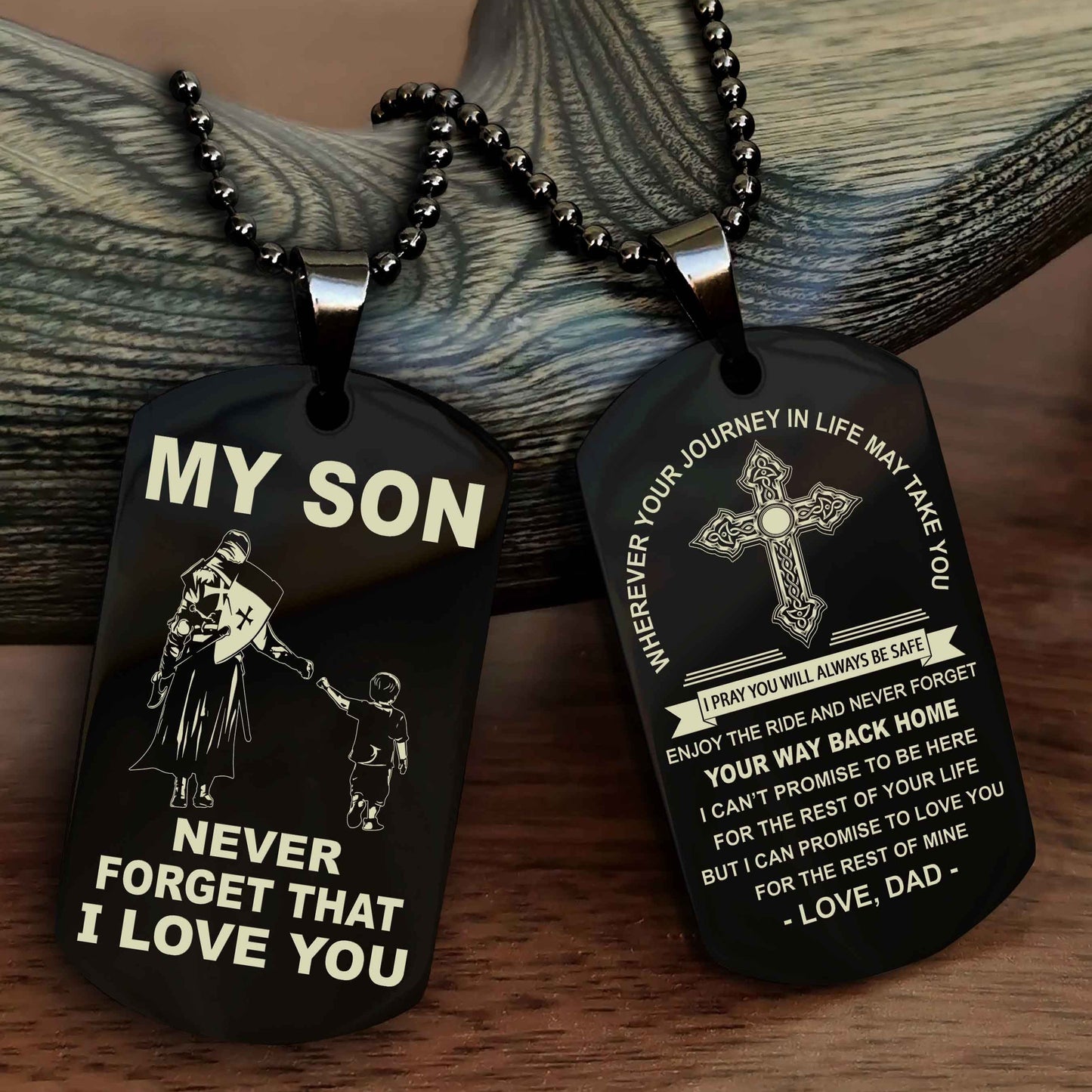 Knight Templar Cross Double Sided Dog Tag To My Son Never Forget That I Love You - Gift For Son Never Forget Your Way Back Home