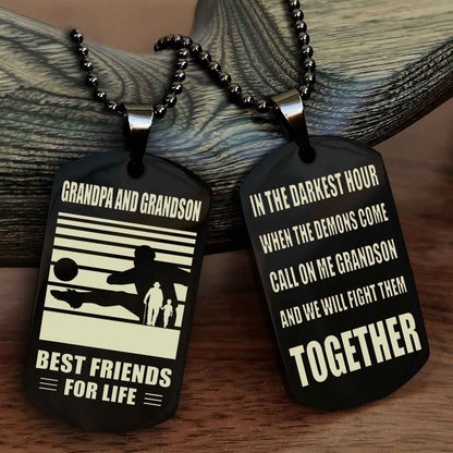 Sport Personalized Double Sided Dog Tag Grandpa And Grandson Best Friend For Life - Call On Me Grandson And We Will Fight Them Together