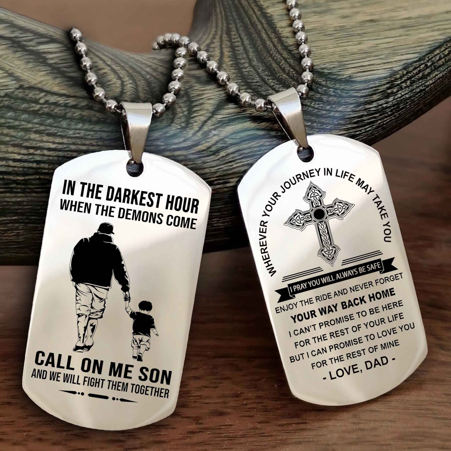 DRB Double Sided Cross Dog Tag Call On Me Son - Gift For Son From Dad Your Way Back Home
