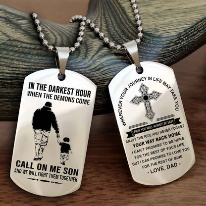 DRB Double Sided Cross Dog Tag Call On Me Son - Gift For Son From Dad Your Way Back Home