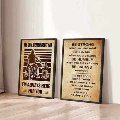 Combo 2 DRB Poster Canvas My Son Remember That - Be Strong When You Are Weak Be Brave When You Are Scared Be Badass Everyday