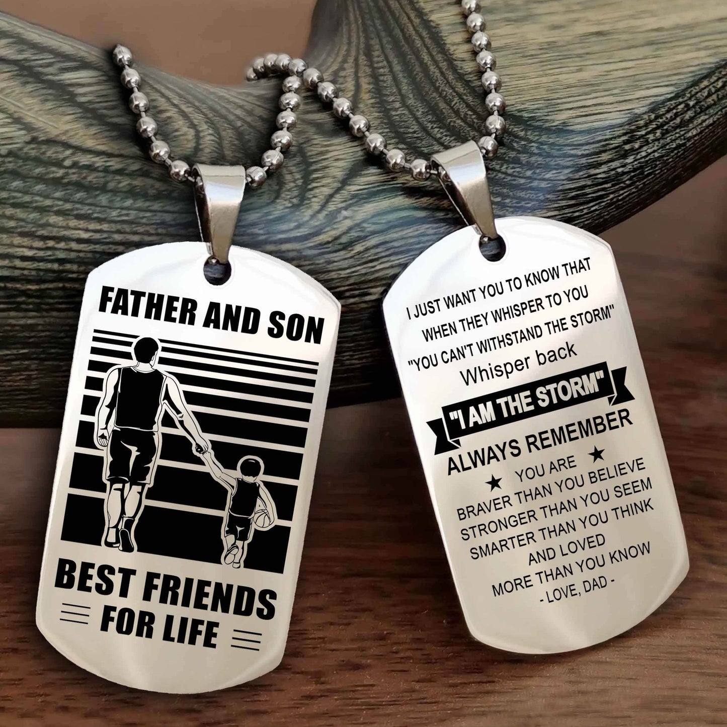 DRB Personalized Double Sided Dog Tag Silver To My Son I Love You - Whisper Back I'm The Storm