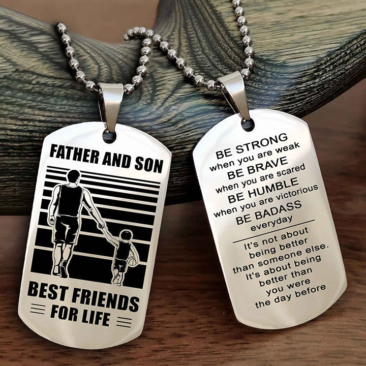 Viking Personalized Double Sided Dog Tag Silver To My Son I Love You - Be Strong When You Are Weak Gift From Dad To Son