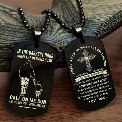 DRB Double Sided Cross Dog Tag Call On Me Son - Gift For Son From Dad Your Way Back Home
