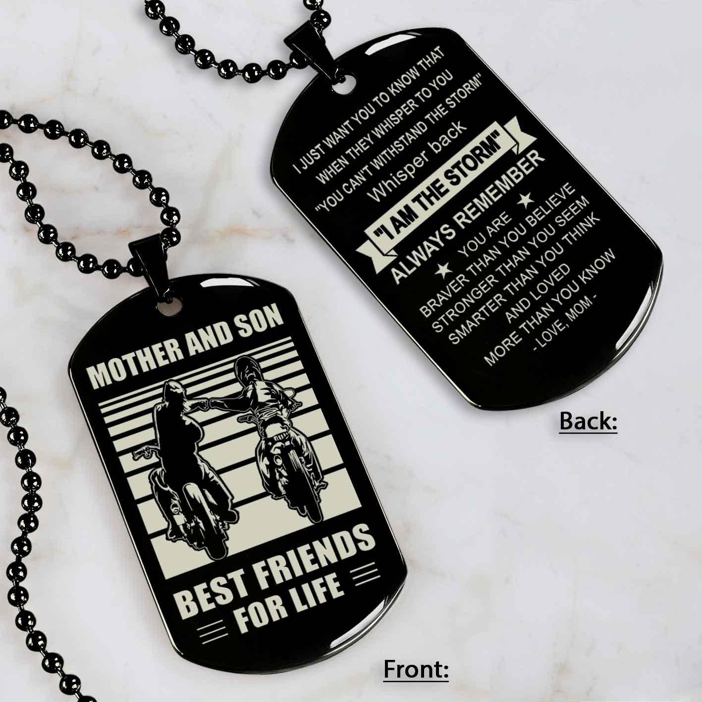 Biker Personalized Double Sided Dog Tag Mother And Son Best Friends For Life - Message on the back side