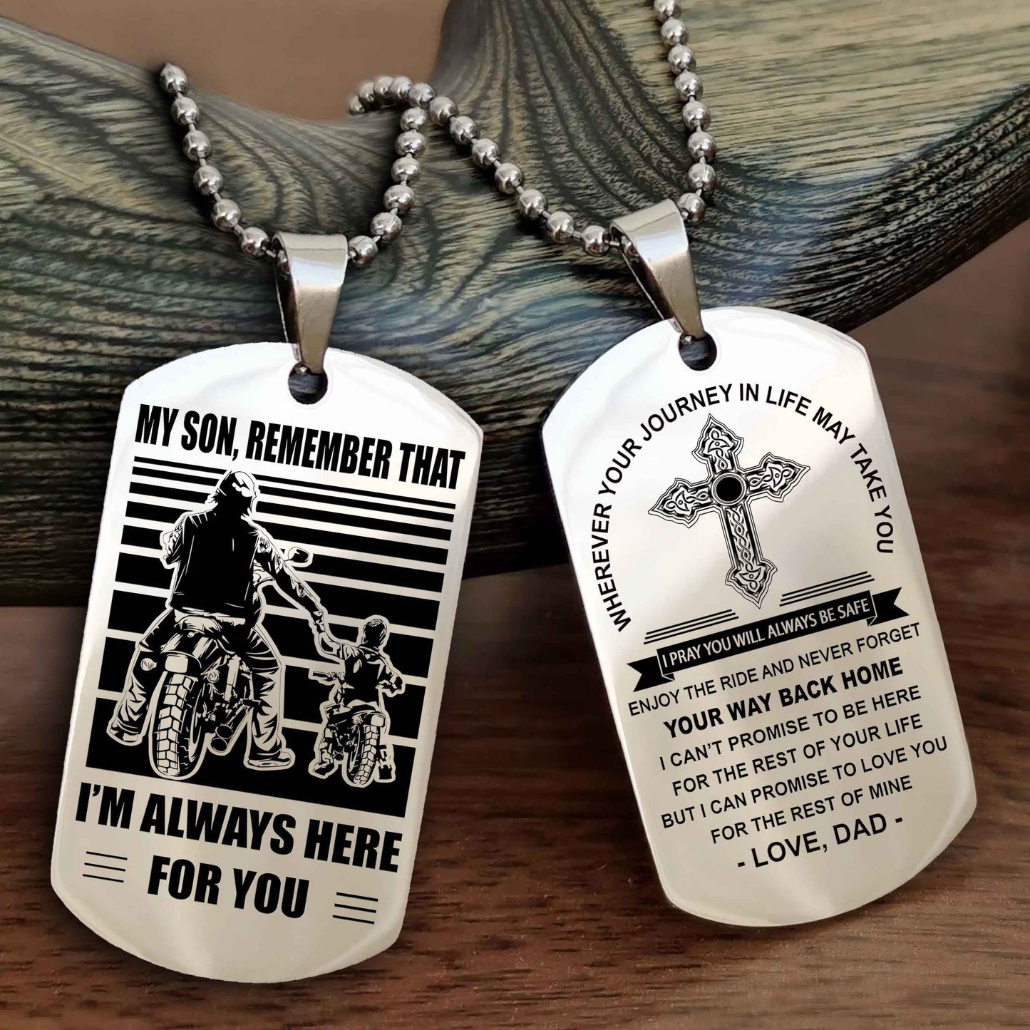 Samurai Cross Double Sided Dog Tag My Son Remember That - Gift For Son Enjoy The Ride Never Forget Your Way Back Home