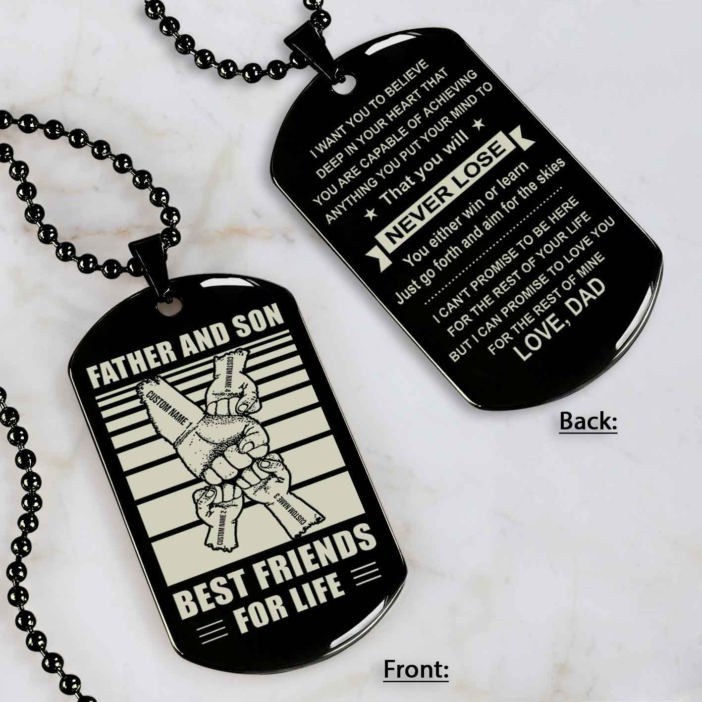 Family Fist Bump Team 4 Personalized Double Sided Dog Tag Father  And Son Best Friends For Life - Message on the back side