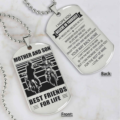 Biker Personalized Double Sided Dog Tag Mother And Son Best Friends For Life - Message on the back side
