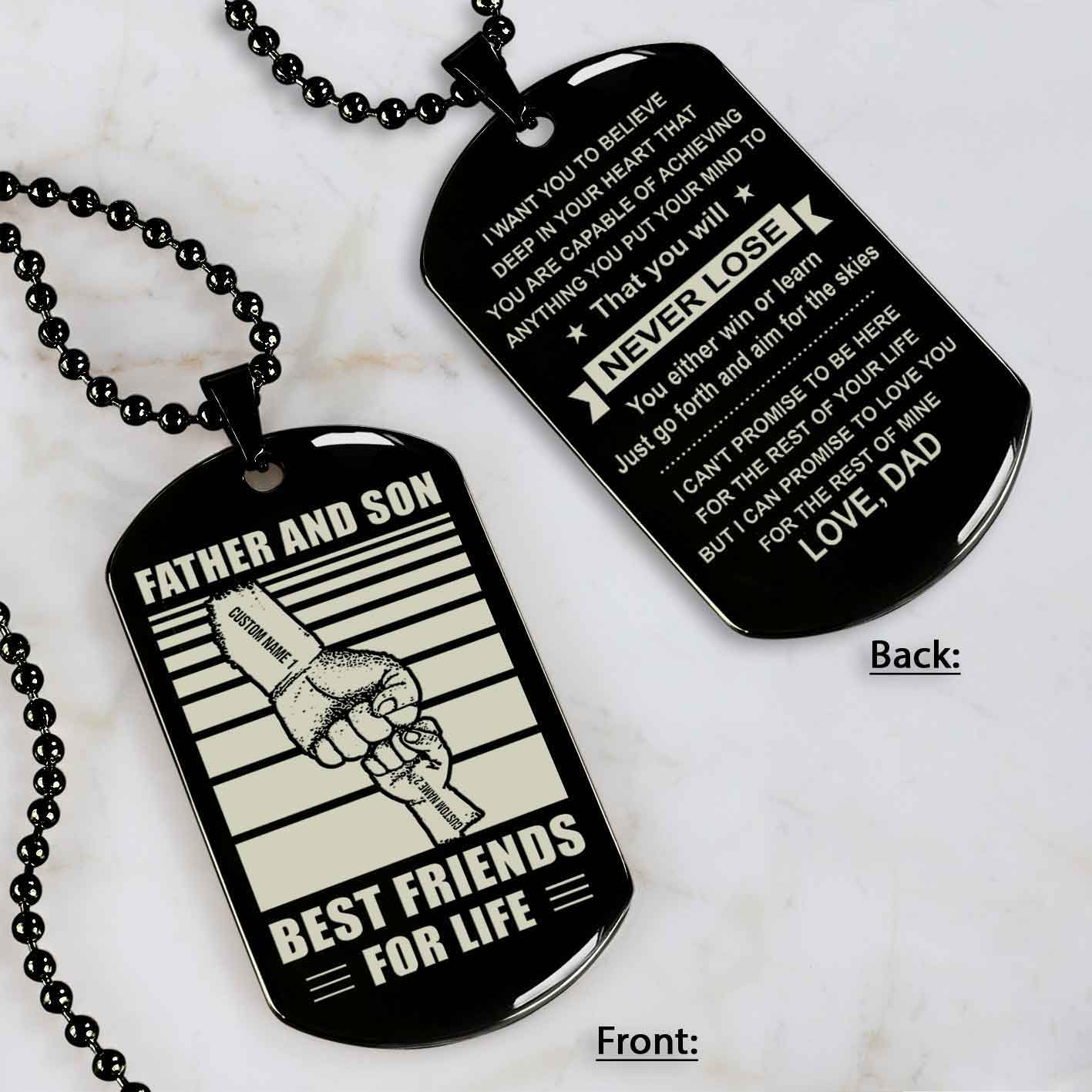 Family Fist Bump Team 2 Personalized Double Sided Dog Tag Father  And Son Best Friends For Life - Message on the back side