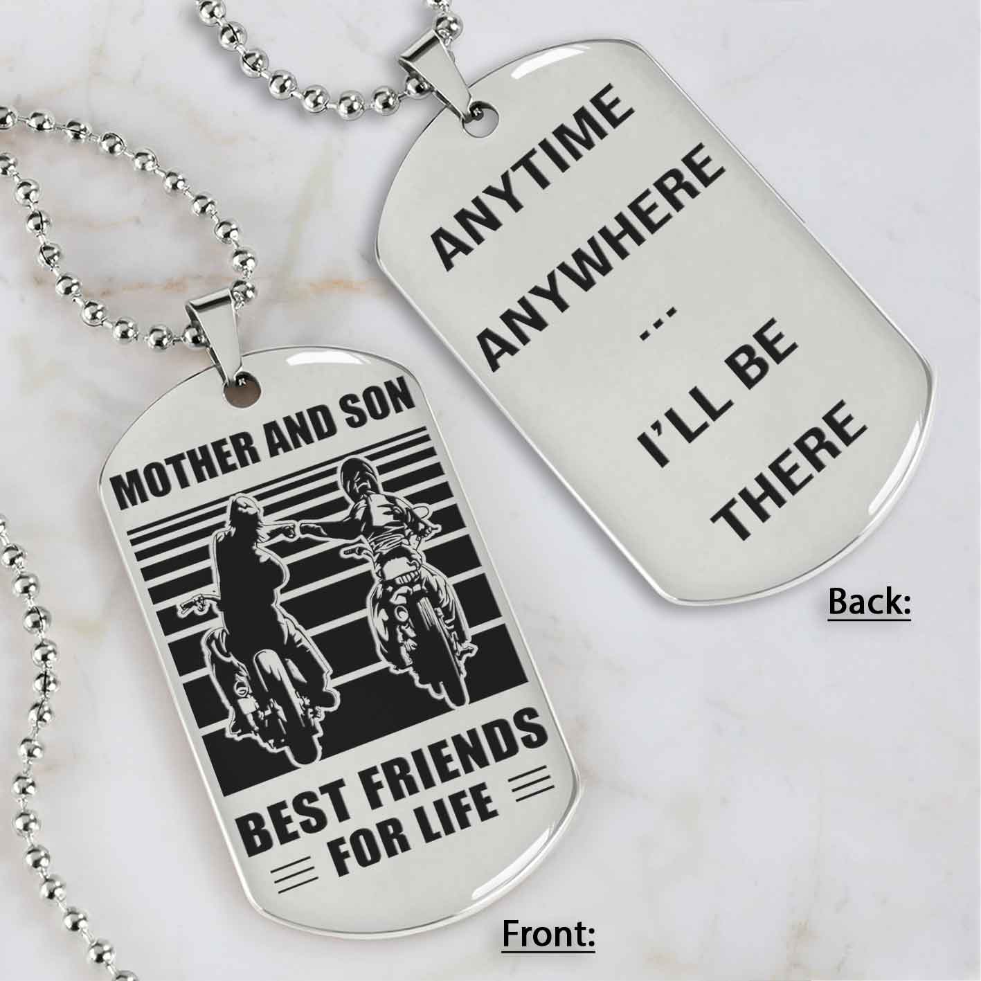 Biker Personalized Double Sided Dog Tag Mother And Son Best Friends For Life - Message on the back side