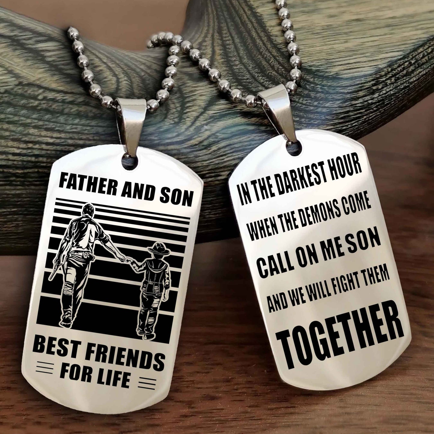 TWD Personalized Double Side Dog Tag From Father To Son With Message On The Back Gift For Your Son