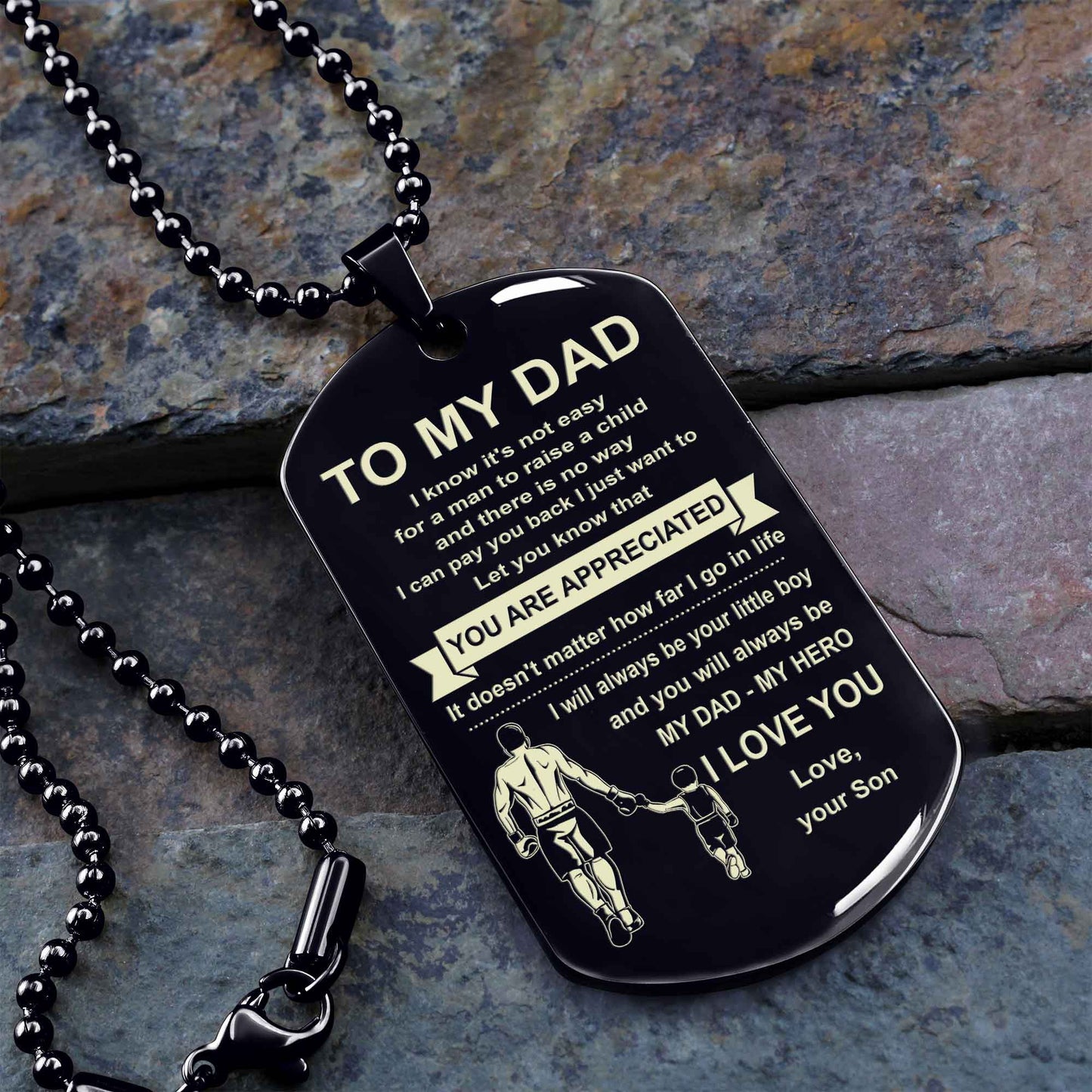 Biker One Side Dog Tag To My Dad I Know It's Not Easy - You Are My Hero Gift From Son To Dad Father's Day Gift