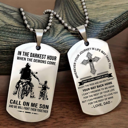 Knight Templar Double Sided Cross Dog Tag Call On Me Son - Gift For Son From Dad Your Way Back Home