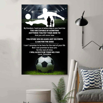 American Football Poster Canvas Grandma To Grandson - That You Will Never Lose You Either Win Or Learn I Will Always Your No 1 Fan