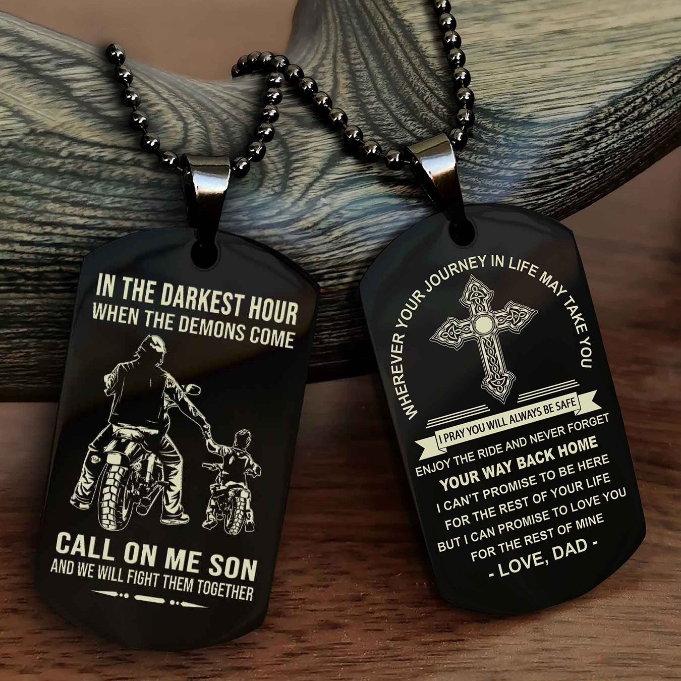 Samurai Double Sided Cross Dog Tag Call On Me Son - Gift For Son From Dad Your Way Back Home