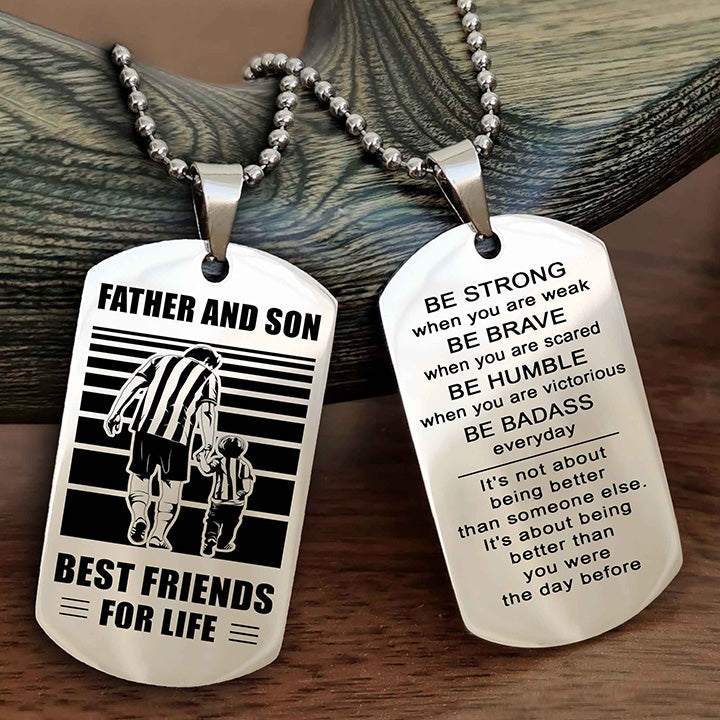Samurai Personalized Double Sided Dog Tag Silver To My Son I Love You - Be Strong When You Are Weak Gift From Dad To Son
