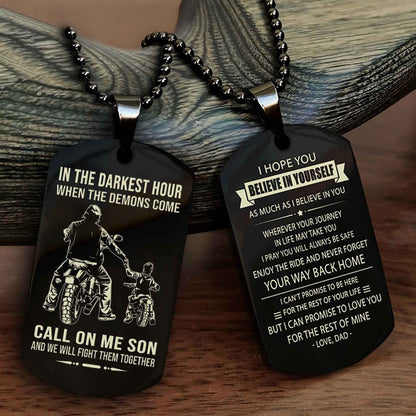 DRB Double Sided Dog Tag Call On Me Son - Gift For Son From Dad Never Forget Your Way Back Home