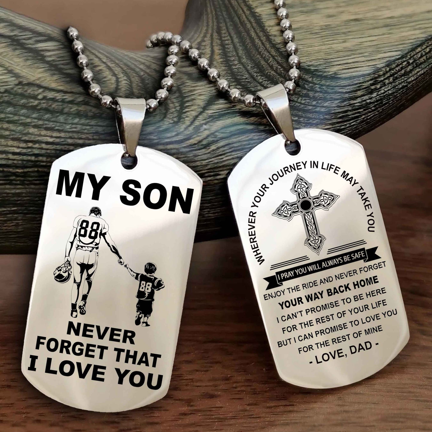 Samurai Cross Double Sided Dog Tag To My Son Never Forget That I Love You - Gift For Son Never Forget Your Way Back Home