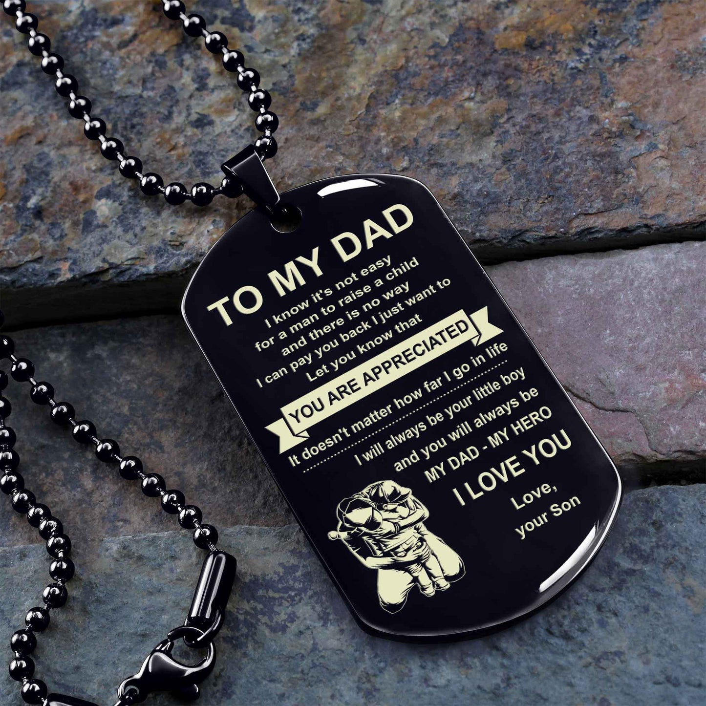 Biker One Side Dog Tag To My Dad I Know It's Not Easy - You Are My Hero Gift From Son To Dad Father's Day Gift