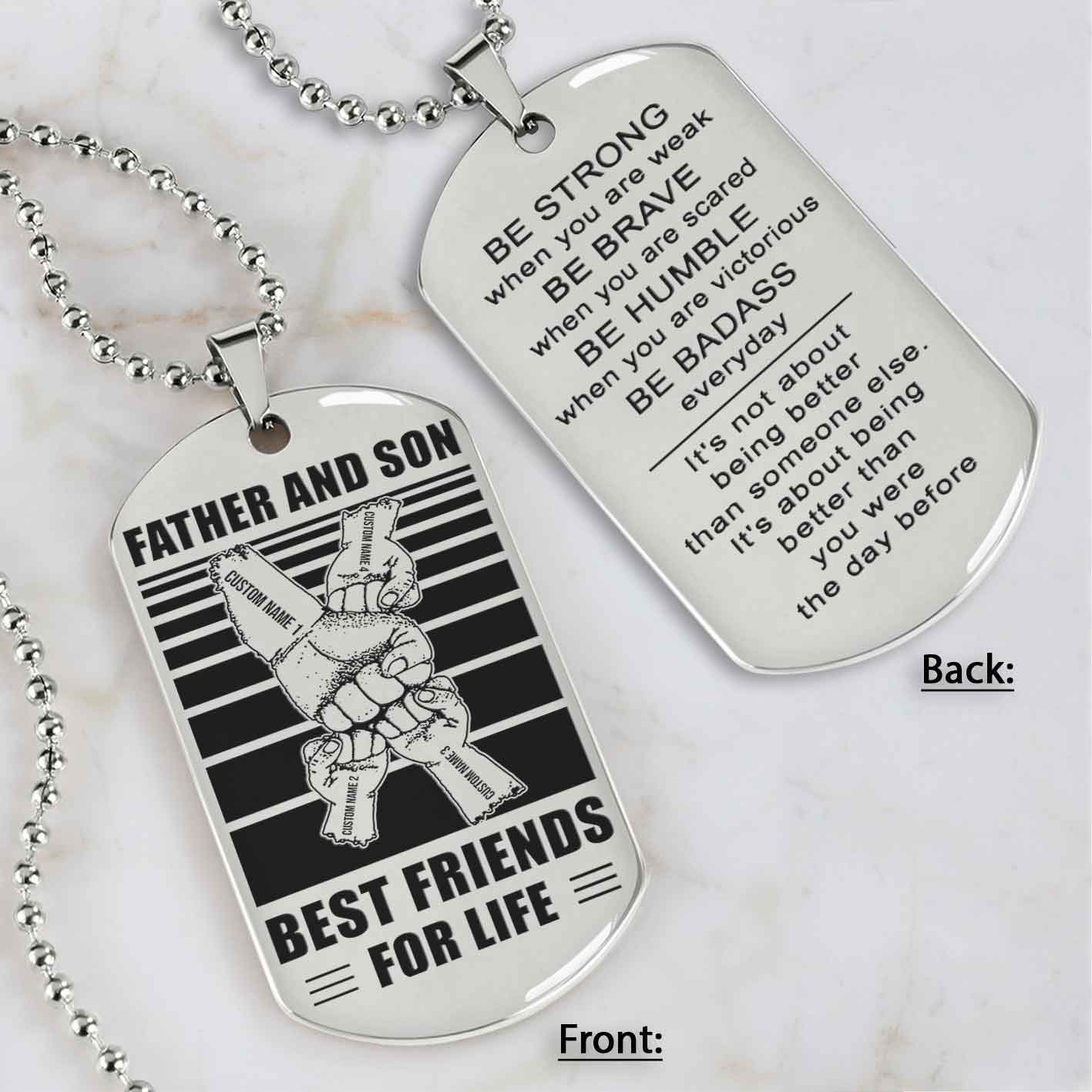 Family Fist Bump Team 4 Personalized Double Sided Dog Tag Father  And Son Best Friends For Life - Message on the back side