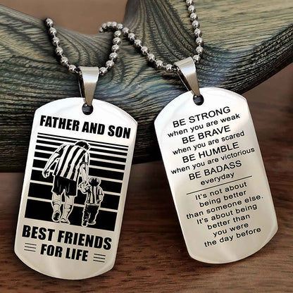 Viking Personalized Double Sided Dog Tag Silver To My Son I Love You - Be Strong When You Are Weak Gift From Dad To Son