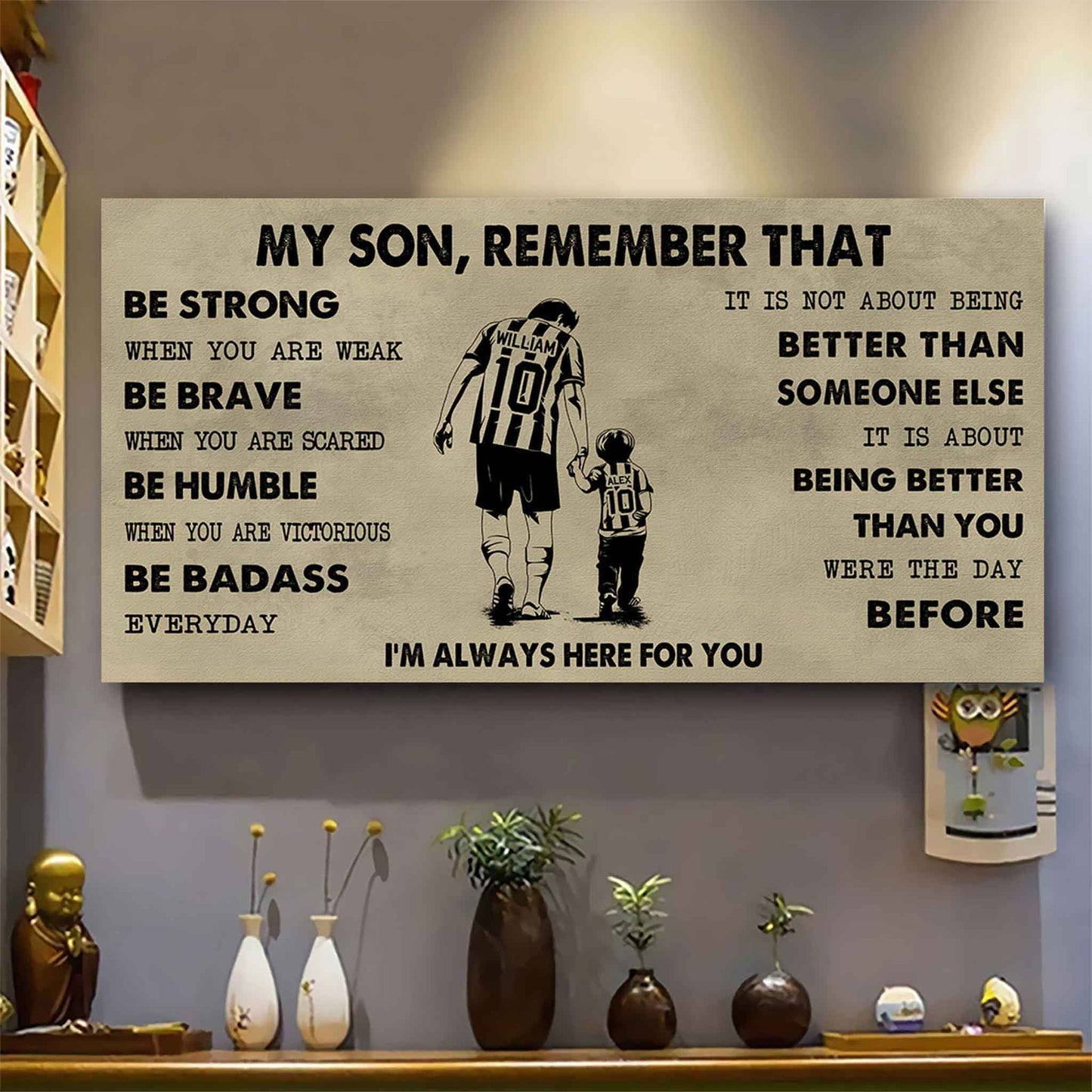Personalized Sport Poster Canvas - My Son Remember That Be Strong When You Are Weak Be Badass Everyday