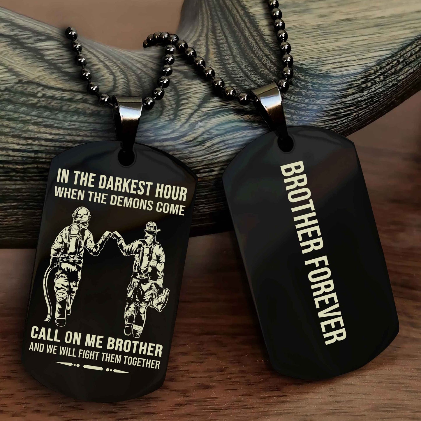 Samurai customizable engraved black dog tag double sided gift from brother, brother forevers