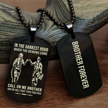Samurai customizable engraved black dog tag double sided gift from brother, brother forevers