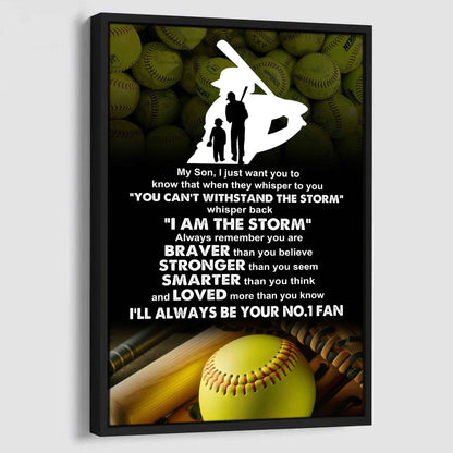 Baseball Poster Canvas Dad To Son - Whisper Back I Am The Storm I Will Always Your No 1 Fan