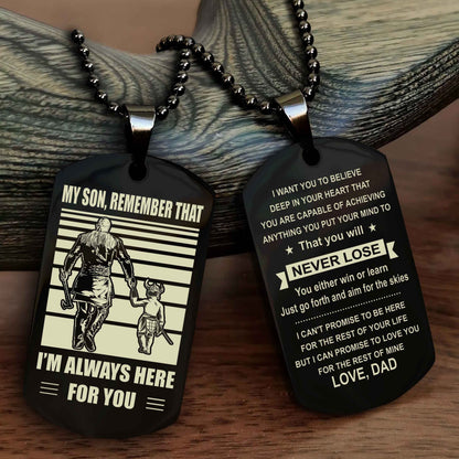 DRB Personalized Double Sided Dog Tag My Son Remember That I Will Always Here You Will Never Lose You Either Win Or Learn