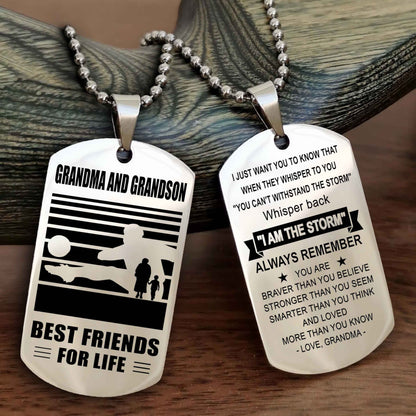 Sport Personalized Double Sided Dog Tag Grandpa And Grandson Best Friend For Life - Whisper Back I'm The Storm