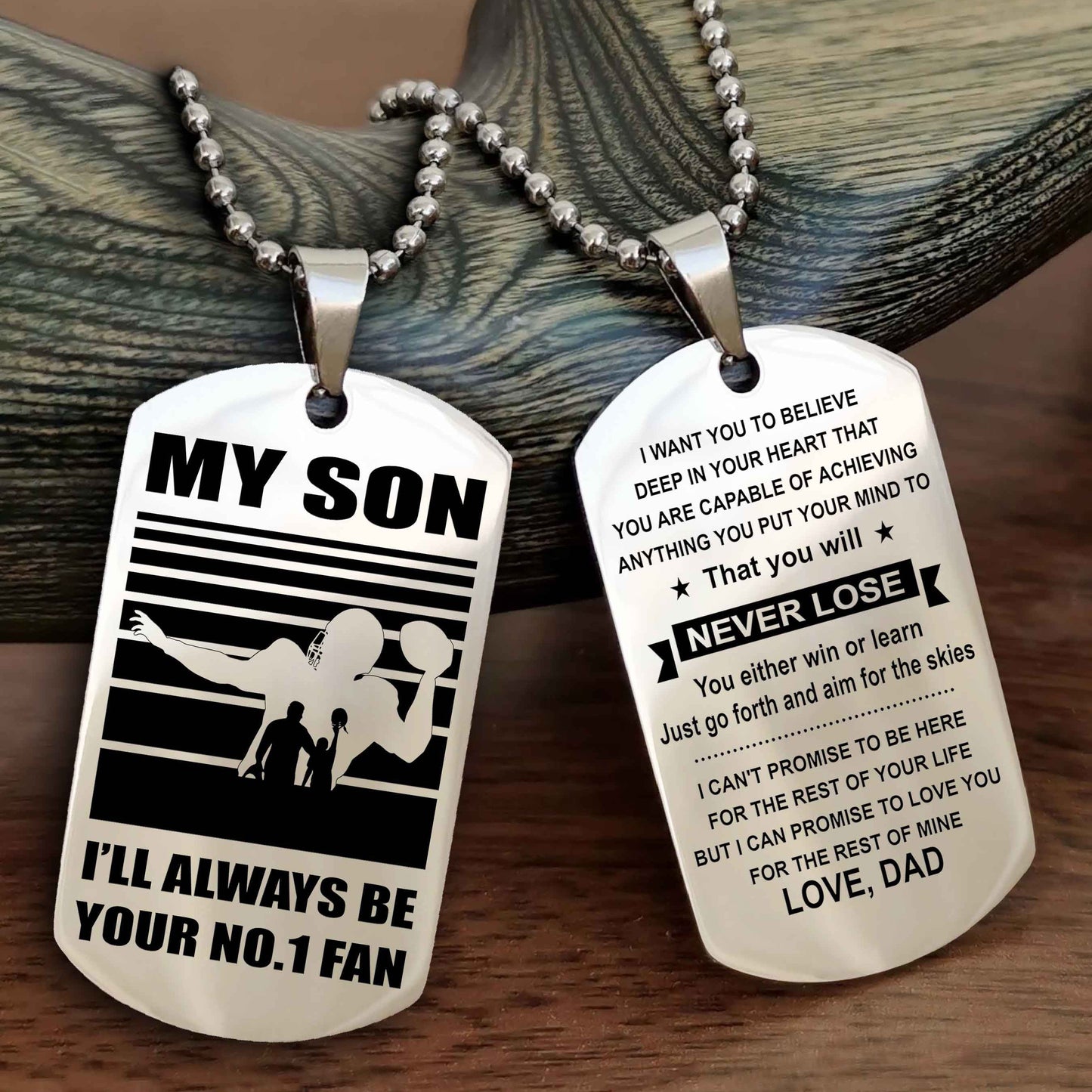 Sport Personalized Double Sided Dog Tag I Will Always Be Your No 1 Fan - You Will Never Lose You Either Win Or Learn