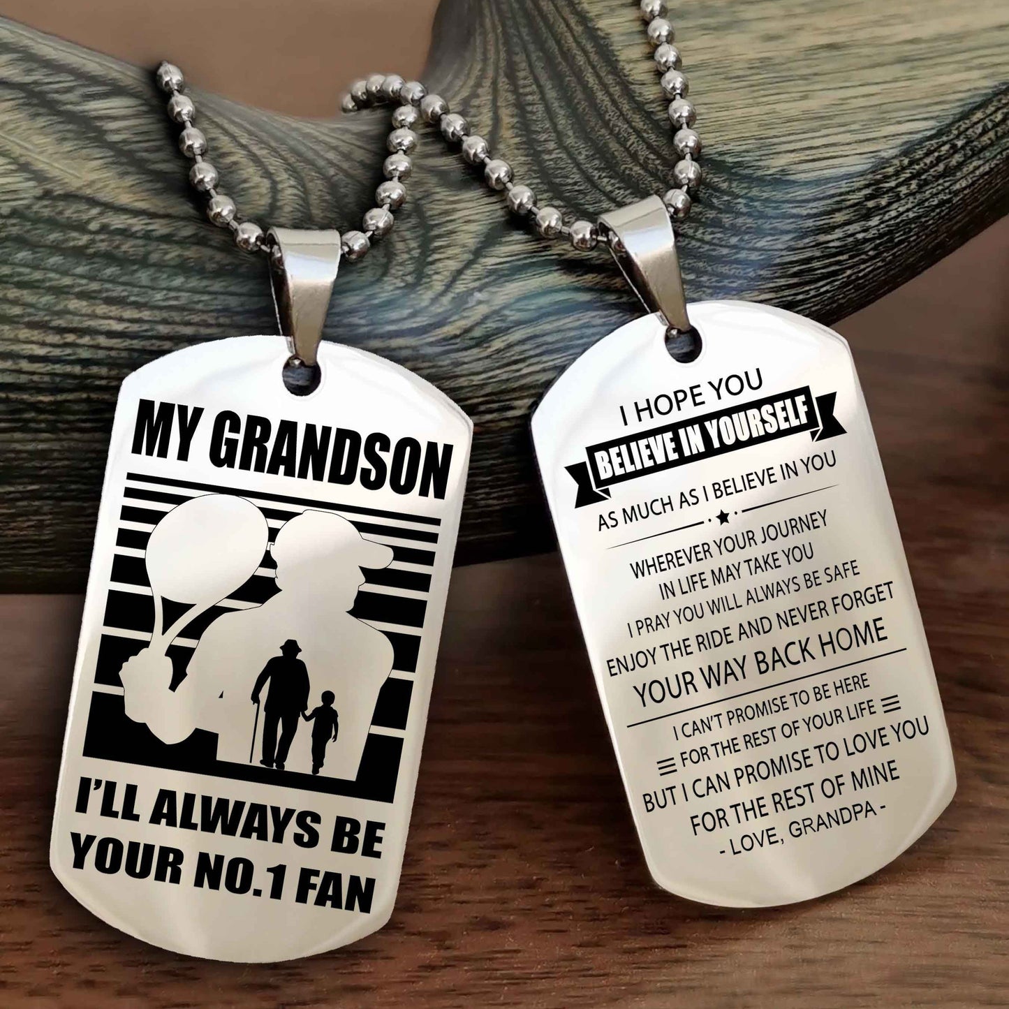 Sport Baseball Personalized Double Sided Dog Tag Granpa To Grandson I Will Always Be Your No 1 Fan - Never Forget Your Way Back Home I Belive In You